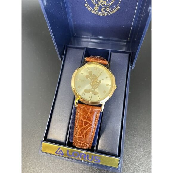 LORUS Seiko LADIES MICKEY MOUSE GOLD COIN VINTAGE WRIST WATCH Y481-1720 Brown - Picture 1 of 3